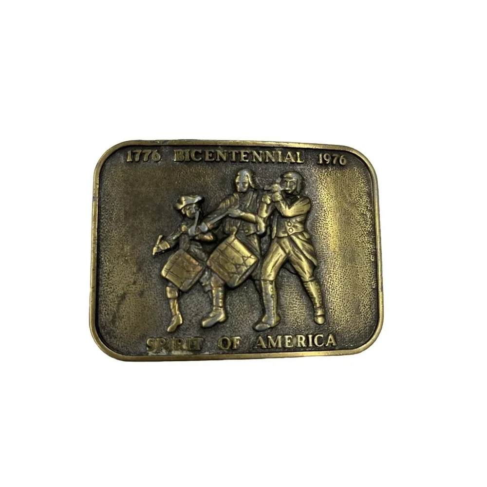 Bicentennial 1976 Spirit of America Minutemen Brass Belt Buckle‎